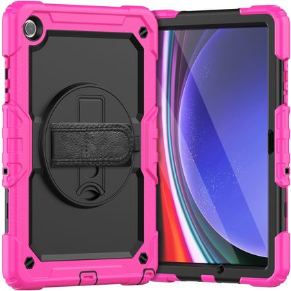 Mobigear SureGrip Xtreme Samsung Galaxy Tab A9 Plus (2023) Hoes Hard kunststof / Siliconen Backcover + Schouderband + Standaard - Roze