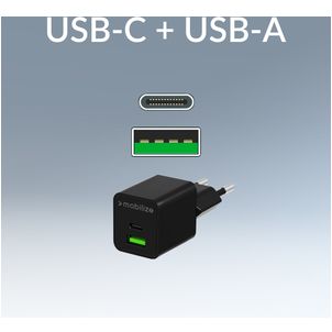 Mobilize Dual USB / USB-C Oplader Power Delivery 30W - Zwart