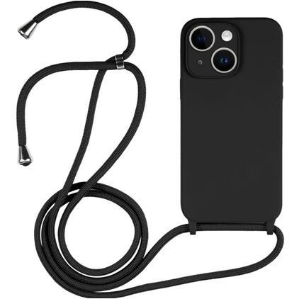 Mobigear Lanyard iPhone 14 Siliconen Hoesje met koord - Zwart
