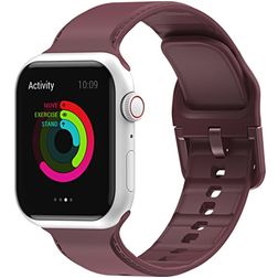Mobigear Dashed Siliconen Apple Watch Bandje Gespsluiting - 42/41/40/38 mm - Bordeaux Rood