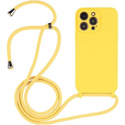 Mobigear Lanyard iPhone 14 Pro Max Siliconen Hoesje met koord - Geel