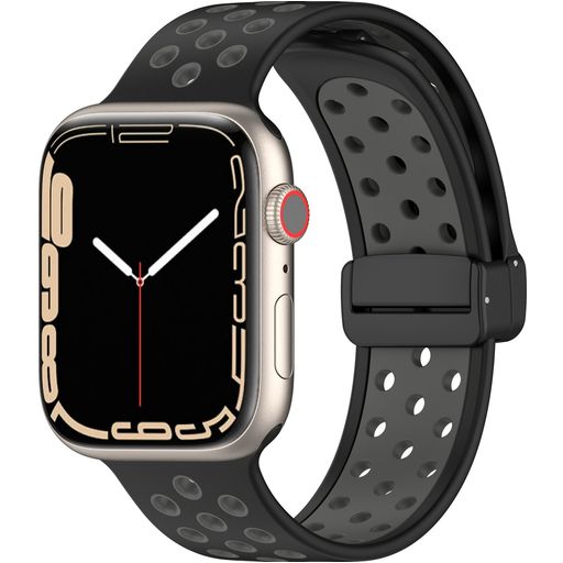 Mobigear Sport Plus Mag Siliconen Apple Watch Bandje Magneetsluiting - 42/41/40/38 mm - Zwart / Grijs