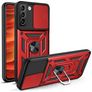 Mobigear Armor Ring Cam Slide Samsung Galaxy S22 Hoesje Hardcase Backcover Shockproof met Ringhouder en Camera Slider - Rood