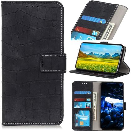 Mobigear Croco iPhone SE (2020) Hoesje Bookcase Portemonnee - Zwart