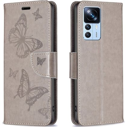 Mobigear Butterfly Xiaomi 12T Pro Hoesje Bookcase Portemonnee - Grijs