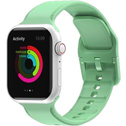 Mobigear Dashed Siliconen Apple Watch Bandje Gespsluiting - 42/41/40/38 mm - Pastelgroen