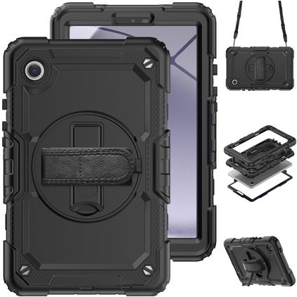 Mobigear SureGrip Xtreme Samsung Galaxy Tab A9 (2023) Hoes Hard Kunststof,Siliconen Backcover + Schouderband + Standaard - Zwart