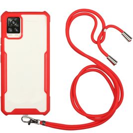 Mobigear Lanyard Samsung Galaxy A72 Flexibel TPU Hoesje met koord - Transparant / Rood