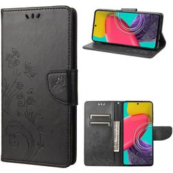 Mobigear Flowers Samsung Galaxy M53 Hoesje Bookcase Portemonnee - Zwart