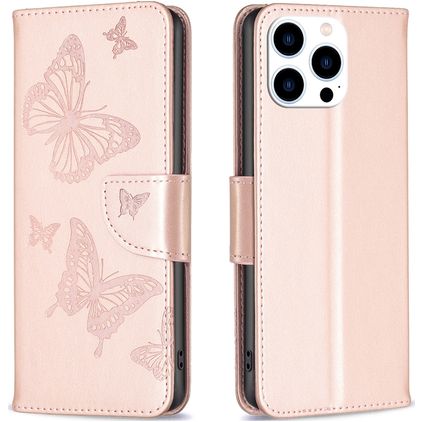 Mobigear Butterfly iPhone 16 Pro Max Hoesje Bookcase Portemonnee - Roségoud