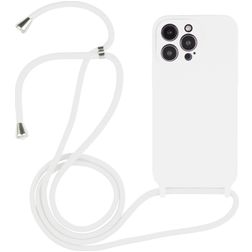Mobigear Lanyard iPhone 15 Pro Max Siliconen Hoesje met koord - Wit