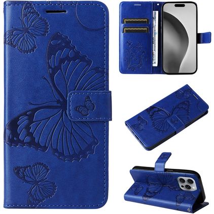 Mobigear Butterfly iPhone 16 Pro Max Hoesje Bookcase Portemonnee - Blauw