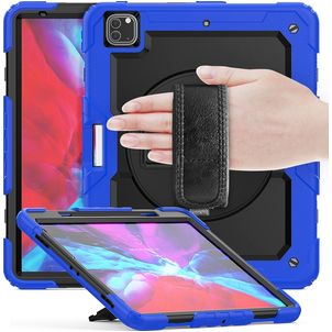 Mobigear SureGrip Xtreme iPad Pro 13 Inch (2024) Hoes Hard Kunststof,Siliconen Backcover + Stylus Houder + Schouderband + Standaard - Donkerblauw