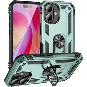 Mobigear Armor Ring iPhone 16 Hoesje Hardcase Backcover Shockproof met Ringhouder - Groen