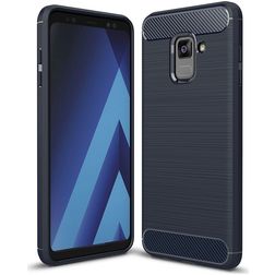 Mobigear Brushed Slim Samsung Galaxy A8 (2018) Hoesje Flexibel TPU Backcover - Marineblauw