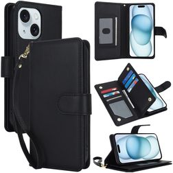 Mobigear Wallet iPhone 15 Plus Hoesje Bookcase Portemonnee - Zwart