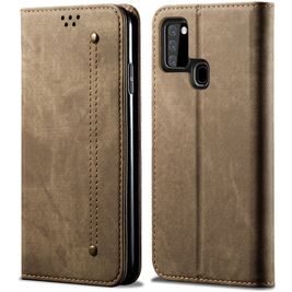 Mobigear Denim Slim Samsung Galaxy A21s Hoesje Bookcase Portemonnee - Bruin