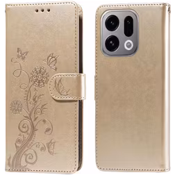 Mobigear Flowers OPPO Find X9 Hoesje Bookcase Portemonnee - Goud