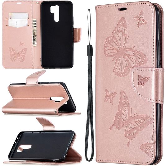 Mobigear Butterflies Bookcase Case Rose Gold Xiaomi redmi 9