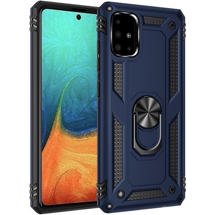 Mobigear Armor Ring Samsung Galaxy A71 Hoesje Hardcase Backcover Shockproof met Ringhouder - Blauw