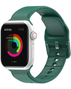 Mobigear Dashed Siliconen Apple Watch Bandje Gespsluiting - 49/46/45/44 mm - Groen