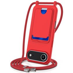 Mobigear Lanyard Card iPhone Air Siliconen Hoesje met koord en Pasjeshouder - Rood