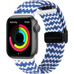 Mobigear Braided Mag Nylon Apple Watch Bandje Magneetsluiting - 42/41/40/38 mm - Wit / Blauw