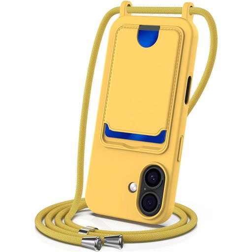 Mobigear Lanyard Card iPhone 17 Siliconen Hoesje met koord en Pasjeshouder - Geel