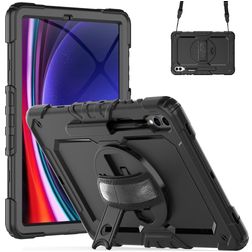 Mobigear SureGrip Xtreme Samsung Galaxy Tab S10 Plus Hoes Hard Kunststof,Siliconen Backcover + Stylus Houder + Schouderband + Standaard - Zwart