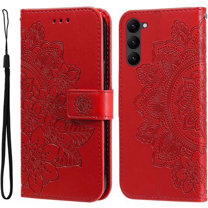 Mobigear Flowers Samsung Galaxy S23 Hoesje Bookcase Portemonnee - Rood