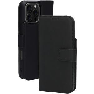 Mobiparts iPhone 16 Pro Max MagSafe Hoesje Echt Leer Uitneembare 2in1 Bookcase Portemonnee - Zwart