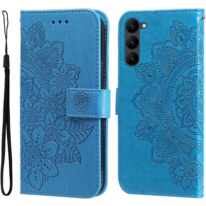 Mobigear Flowers Samsung Galaxy S23 Hoesje Bookcase Portemonnee - Blauw