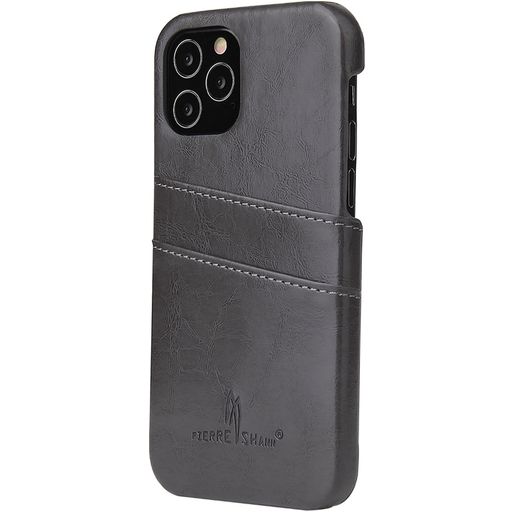 Fierre Shann Premium Card iPhone 12 Hoesje Backcover met Pasjeshouder - Grijs