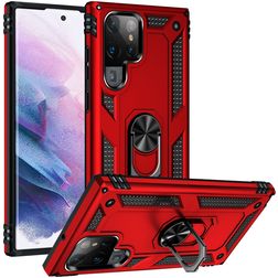Mobigear Armor Ring Samsung Galaxy S22 Ultra Hoesje Hardcase Backcover Shockproof met Ringhouder - Rood