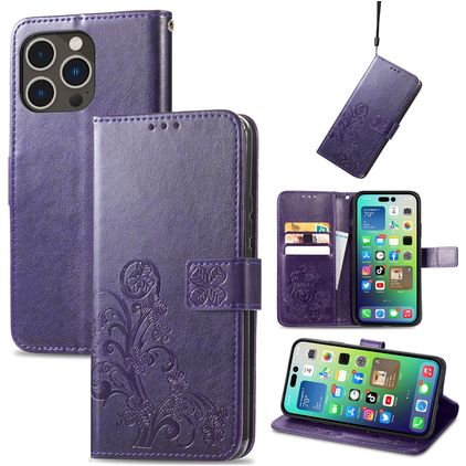 Mobigear Clover iPhone 15 Pro Hoesje Bookcase Portemonnee - Paars