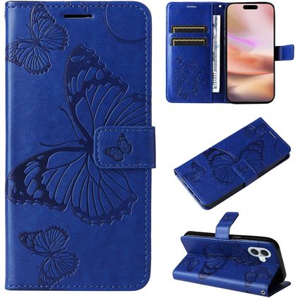 Mobigear Butterfly iPhone 16 Plus Hoesje Bookcase Portemonnee - Blauw