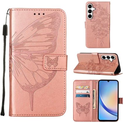 Mobigear Butterfly Samsung Galaxy A35 Hoesje Bookcase Portemonnee - Roségoud