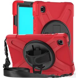 Mobigear SureGrip XGuard Samsung Galaxy Tab A7 Lite Hoes Hard Kunststof,Siliconen Backcover + Schouderband + Standaard - Rood