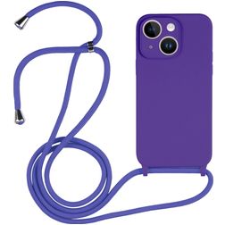 Mobigear Lanyard iPhone 15 Siliconen Hoesje met koord - Paars