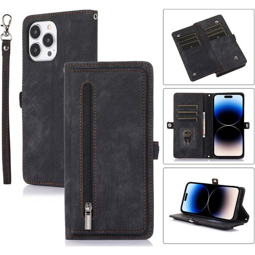 Mobigear Zipper iPhone 14 Pro Max Hoesje Bookcase Portemonnee - Zwart