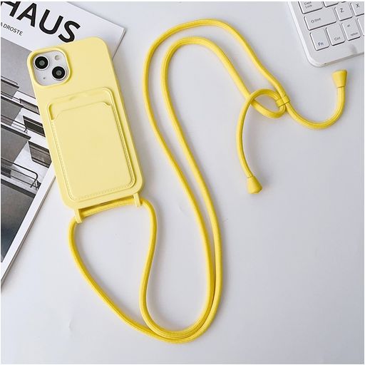 Mobigear Lanyard Card iPhone 15 Plus Siliconen Hoesje met koord en Pasjeshouder - Geel