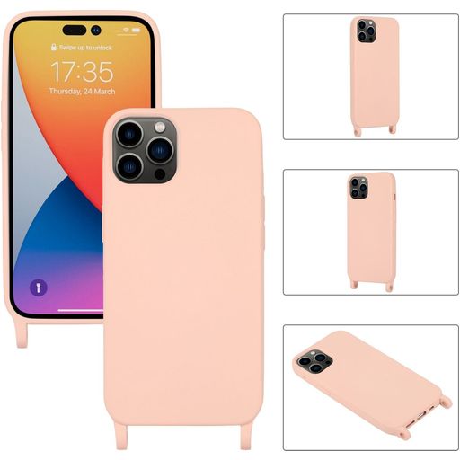 Mobigear Lanyard iPhone 14 Pro Max Siliconen Hoesje met koord - Roze