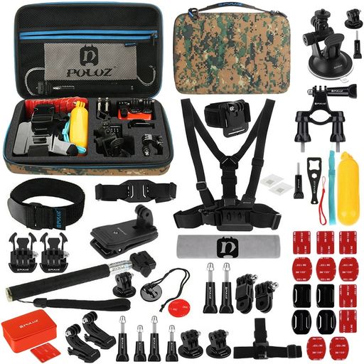 Puluz GoPro Mount Accessoires Starter Pack 53 Delig + Opbergtas Army