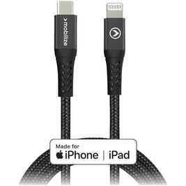 Mobilize Strong Nylon USB-C naar Apple Lightning Kabel MFI 1 Meter - Zwart