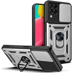 Mobigear Armor Ring Cam Slide Samsung Galaxy M53 Hoesje Hardcase Backcover Shockproof met Ringhouder - Zilver