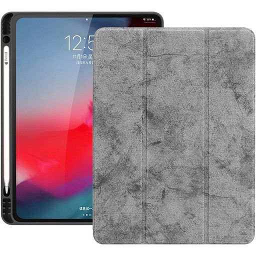 Mobigear Tri-Fold Marble iPad Pro 12.9 Inch (2018) Hoes Bookcase + Stylus Houder - Grijs