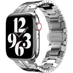 Mobigear Elegance Link Stalen Apple Watch Bandje Vouwsluiting - 49/46/45/44 mm - Zilver