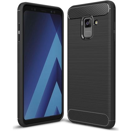 Mobigear Brushed Slim Samsung Galaxy A8 (2018) Hoesje Flexibel TPU Backcover - Zwart