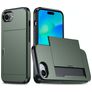 Mobigear Card iPhone 16e Hoesje Hardcase Backcover Shockproof met Pasjeshouder - Groen