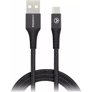 Mobilize Strong Nylon USB-A naar USB-C Kabel 1 Meter - Zwart